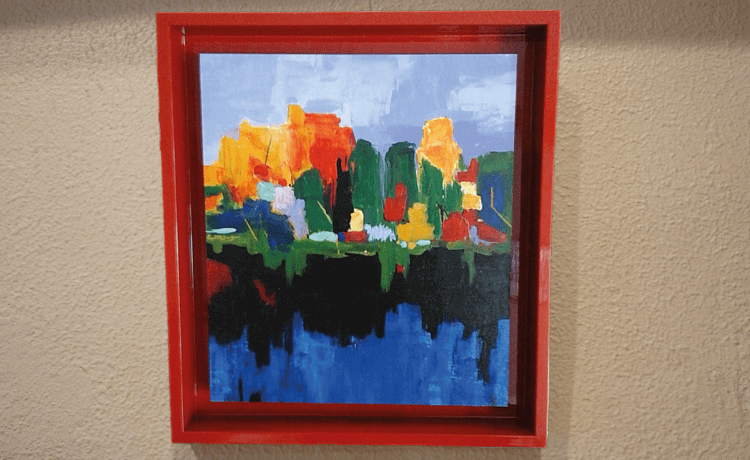Cadre à Part Annecy - Cadre rouge laqué peinture moderne cubisme paysage eau