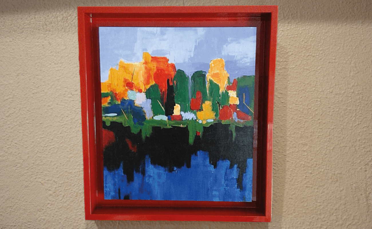 Cadre à Part Annecy - Cadre rouge laqué peinture moderne cubisme paysage eau